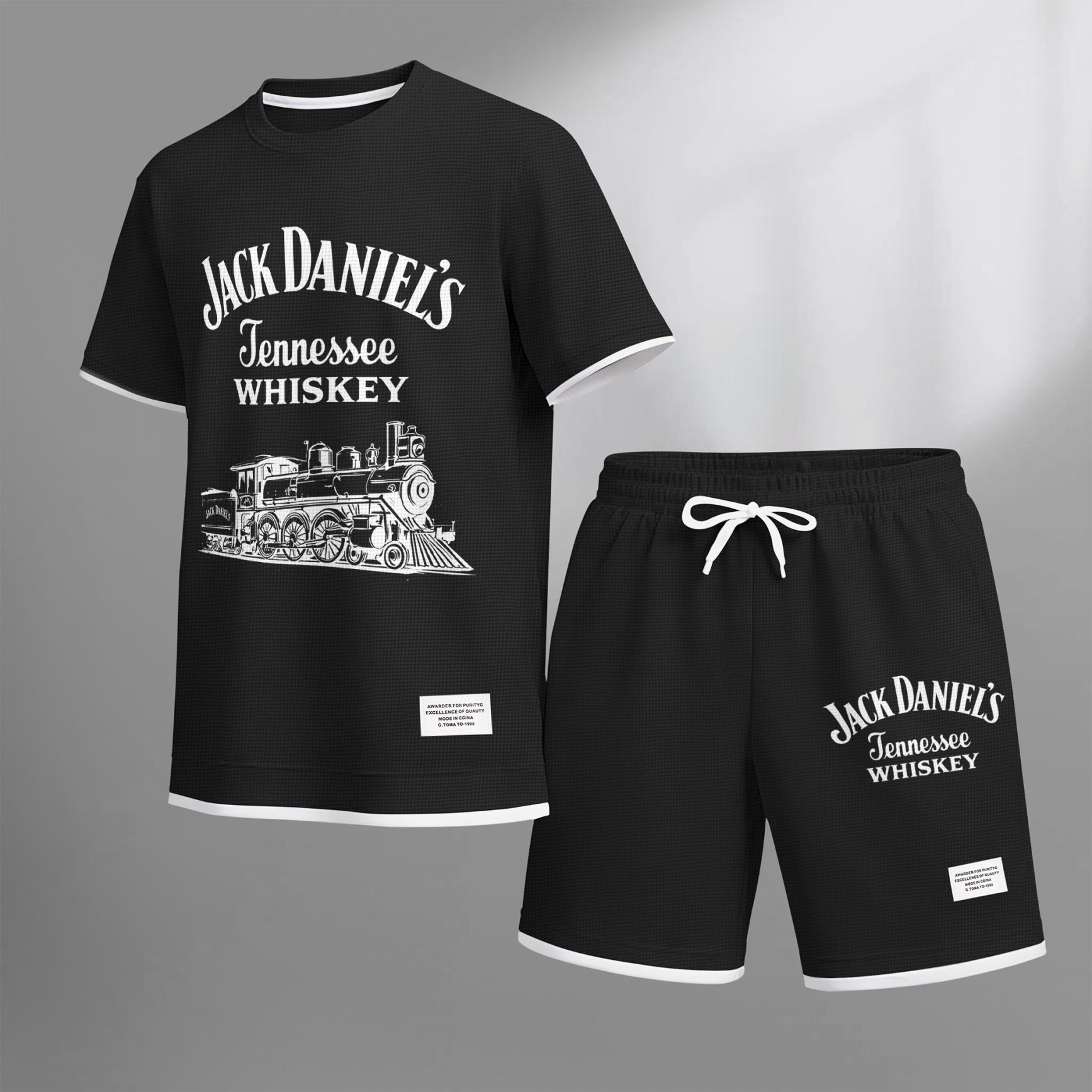 Men's Beer Print Drawstring Shorts Set, Suitable For Spring And Summer Wear, Casual Summer Set, Including Short-Sleeved Shirt And Shorts, Suitable For Everyday Wear And Sports.