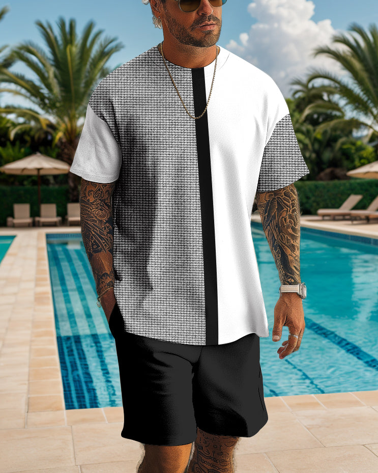 Men's casual color block printed shorts Set 512