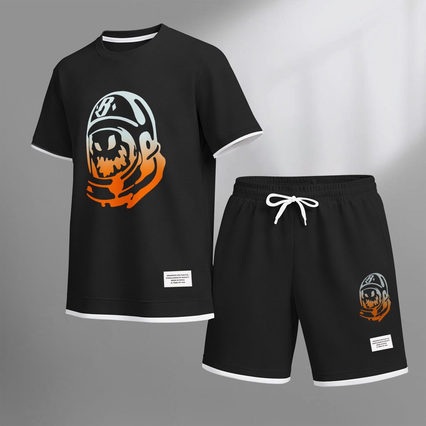 Men's Football Boy print drawstring shorts set for spring/summer, a casual summer outfit including a short-sleeved shirt and shorts, suitable for everyday wear and sports. A two-piece set for a relaxed and energetic lifestyle.