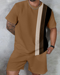 Men's textured waffle texture printed shorts Set 010