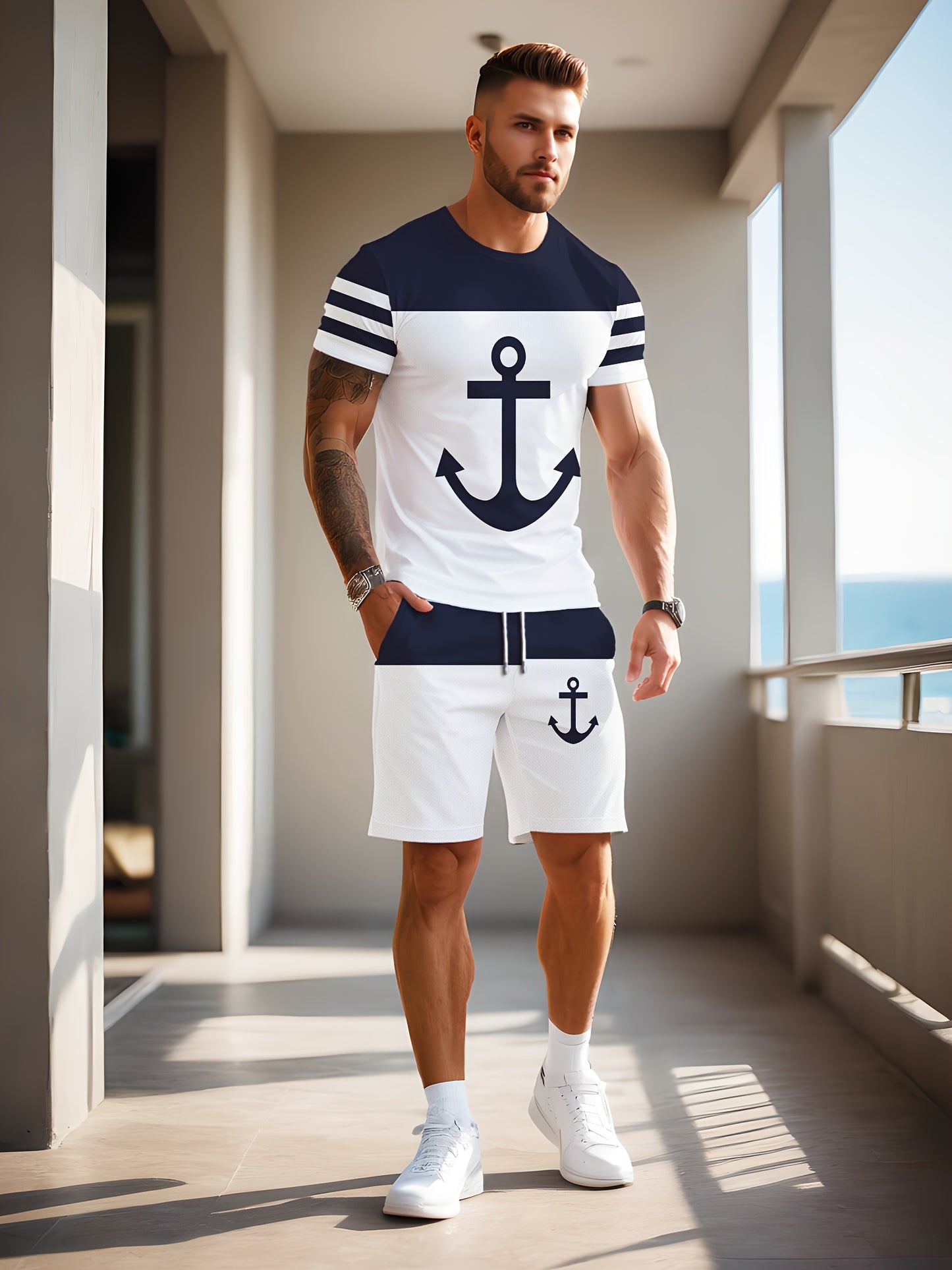 Men's Summer Classic Printed Round Neck Set 988