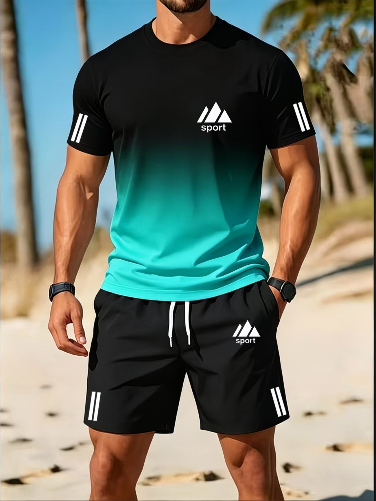 ⏰ Letzter Tag: 50% Rabatt! 🔥 –Herren Sport-Set mit Farbverlauf-Shirt und Shorts für Sommer