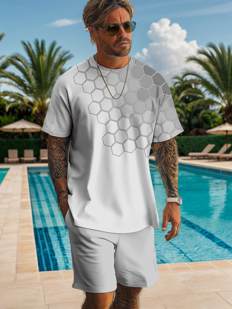 Men's geometric print shorts set 487