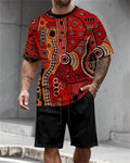 Men's Summer Colorblock Printed Round Neck Set 811