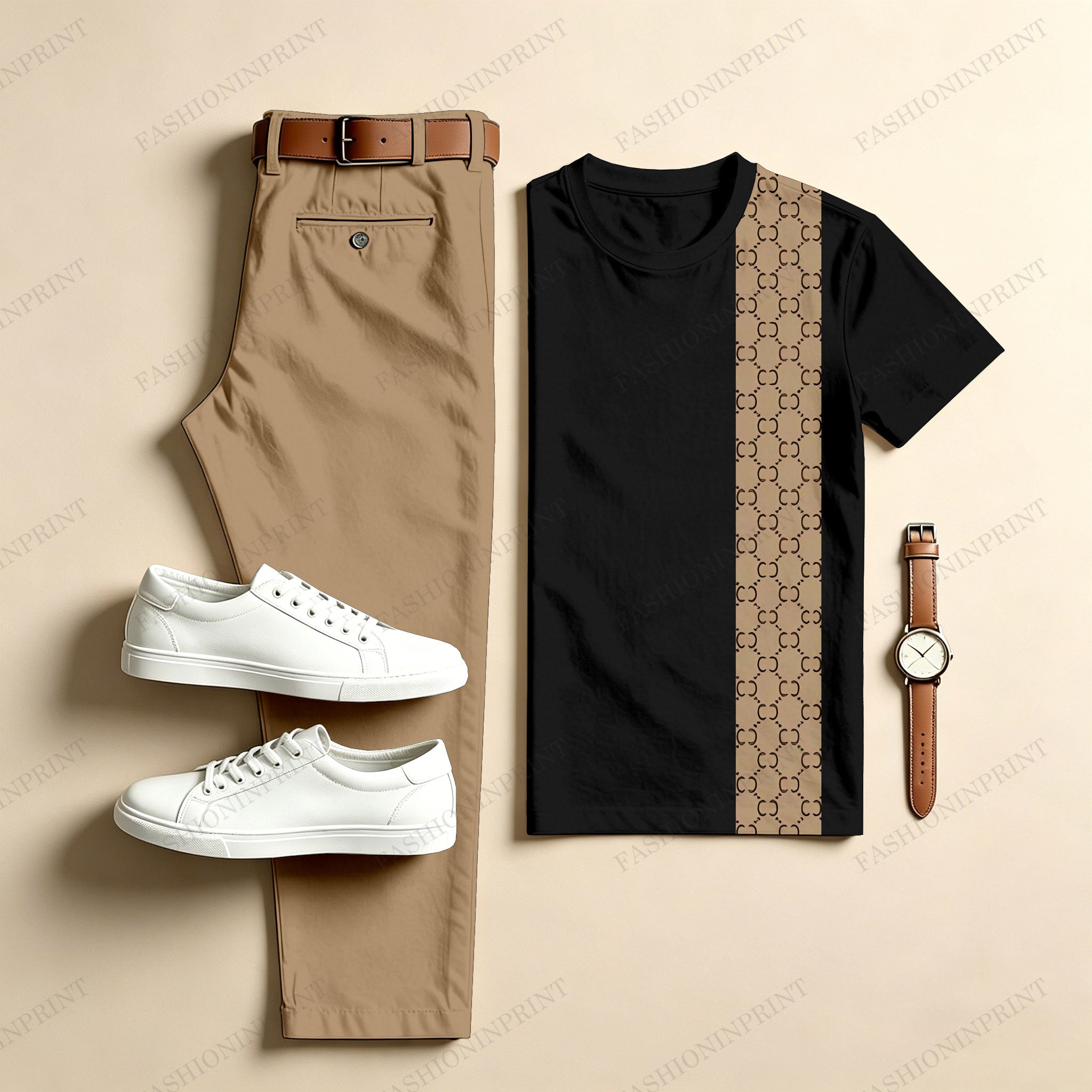 Men's Casual Two-Piece Set: Printed Crew Neck Short-Sleeve Top & Long Pants 205280