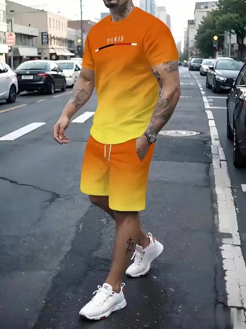 Men's Gradient Summer Round Neck Set 138