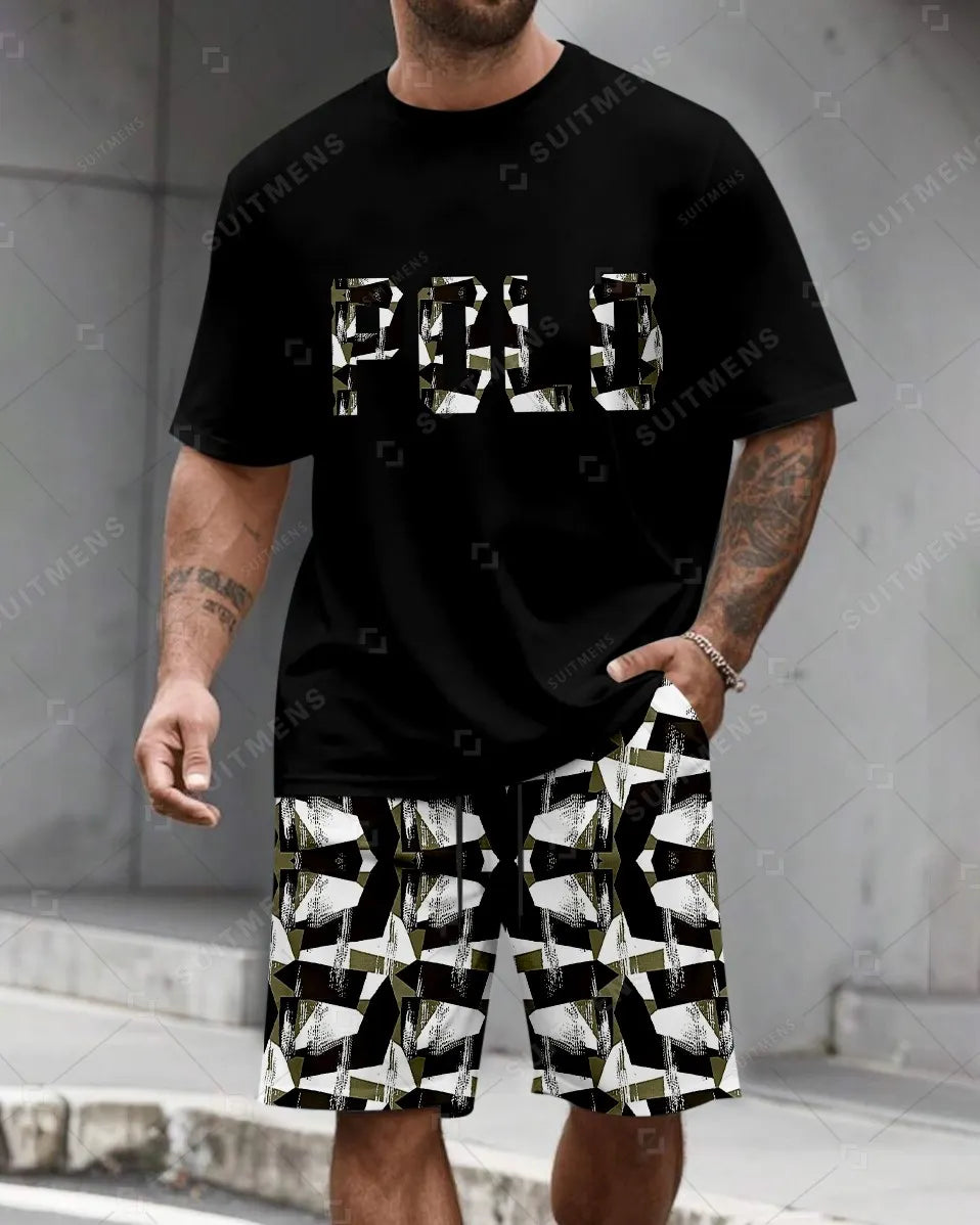 Men's Summer Leopard Print Round Neck Set 495