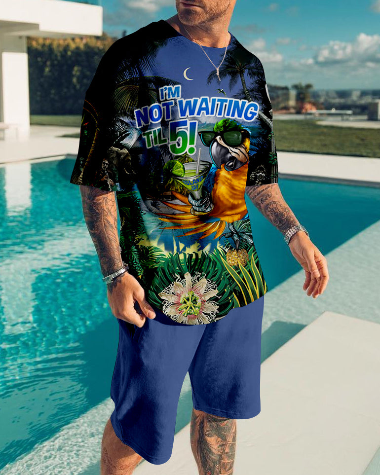 Suitmens Men's Hawaiian Tiki Parrot Printed shorts Set  224