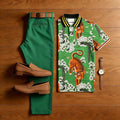 Men's Casual Light Green Printed Polo Shirt And Pants Two-Piece Set