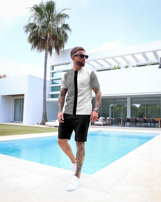 Men's Colorblock Print Shorts Set 48