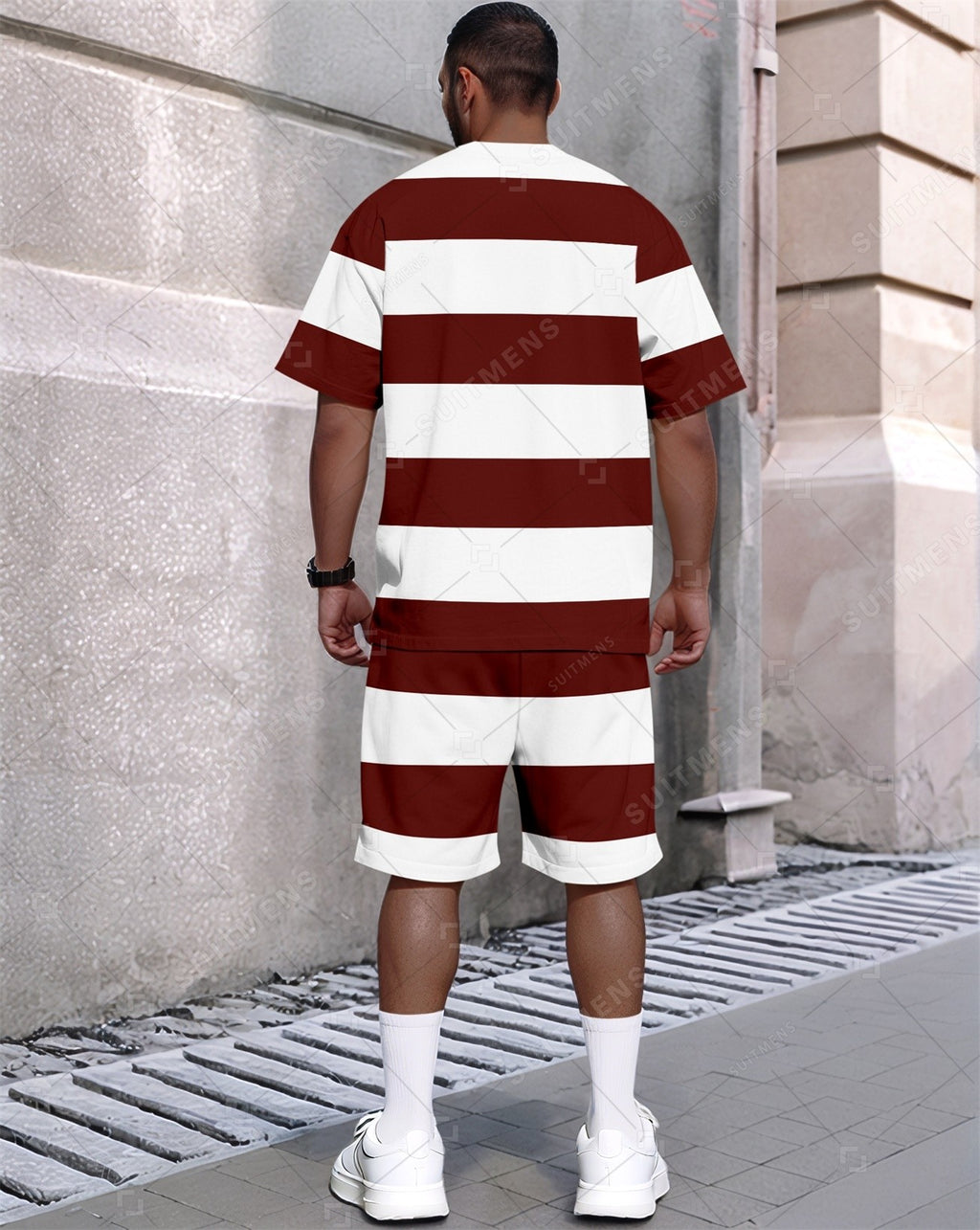 Men's Summer Colorblock Printed Round Neck Set 385