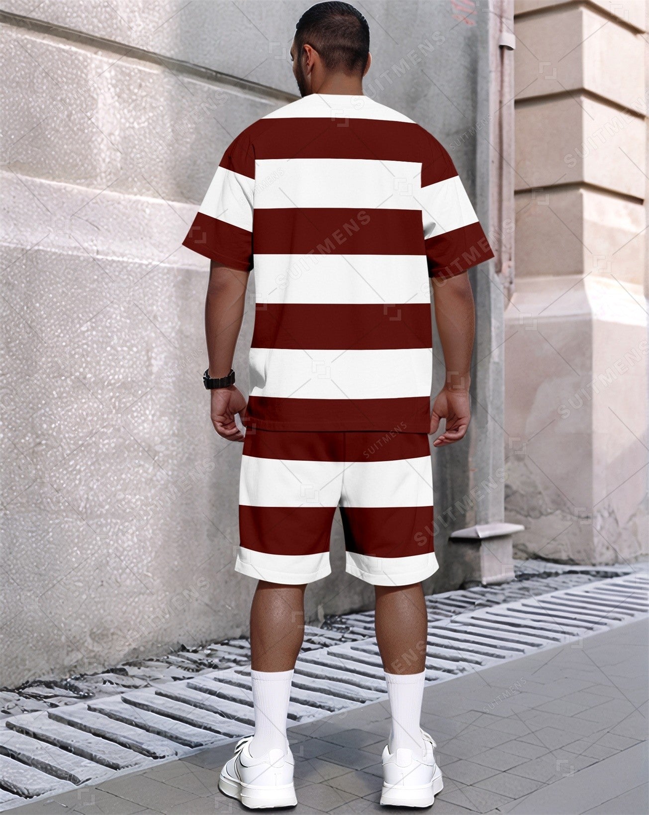 Men's Summer Colorblock Printed Round Neck Set 385