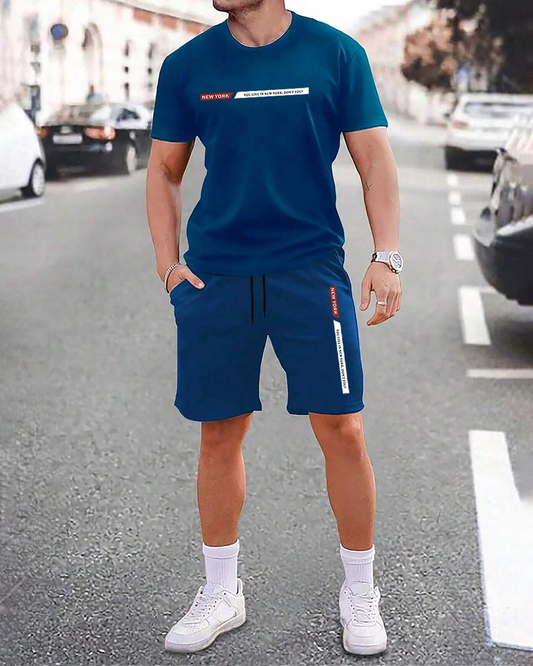 Manfinity Homme Men Letter Graphic Tee & Drawstring Waist Shorts Set