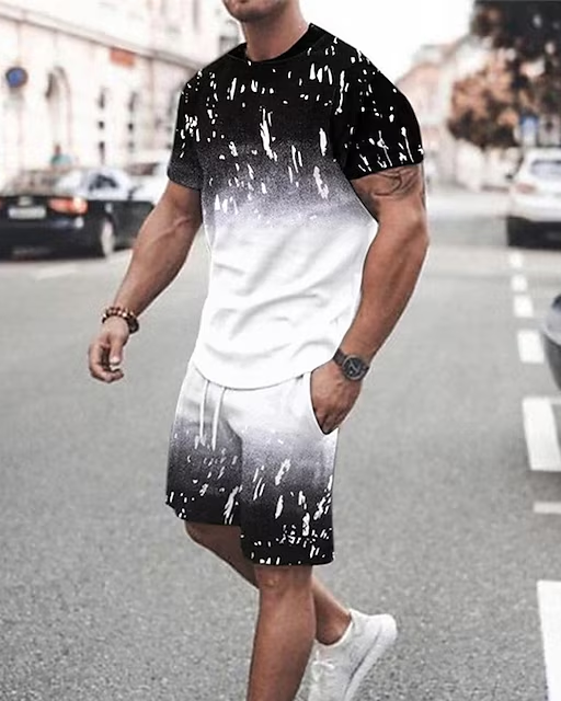Suitmens Men's Tie Dye Gradient Print Shorts Set 4 Colors 367