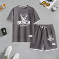 Men's Retro Outdoor Lifestyle Beer Print Waffle Fabric Short-Sleeved Shirt And Shorts Set