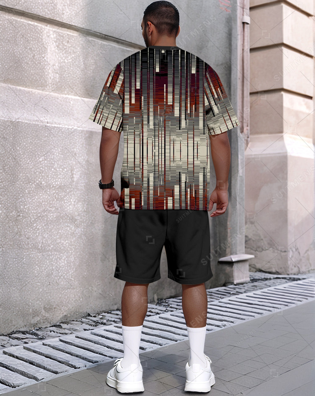 Men's Summer Colorblock Printed Round Neck Set 486