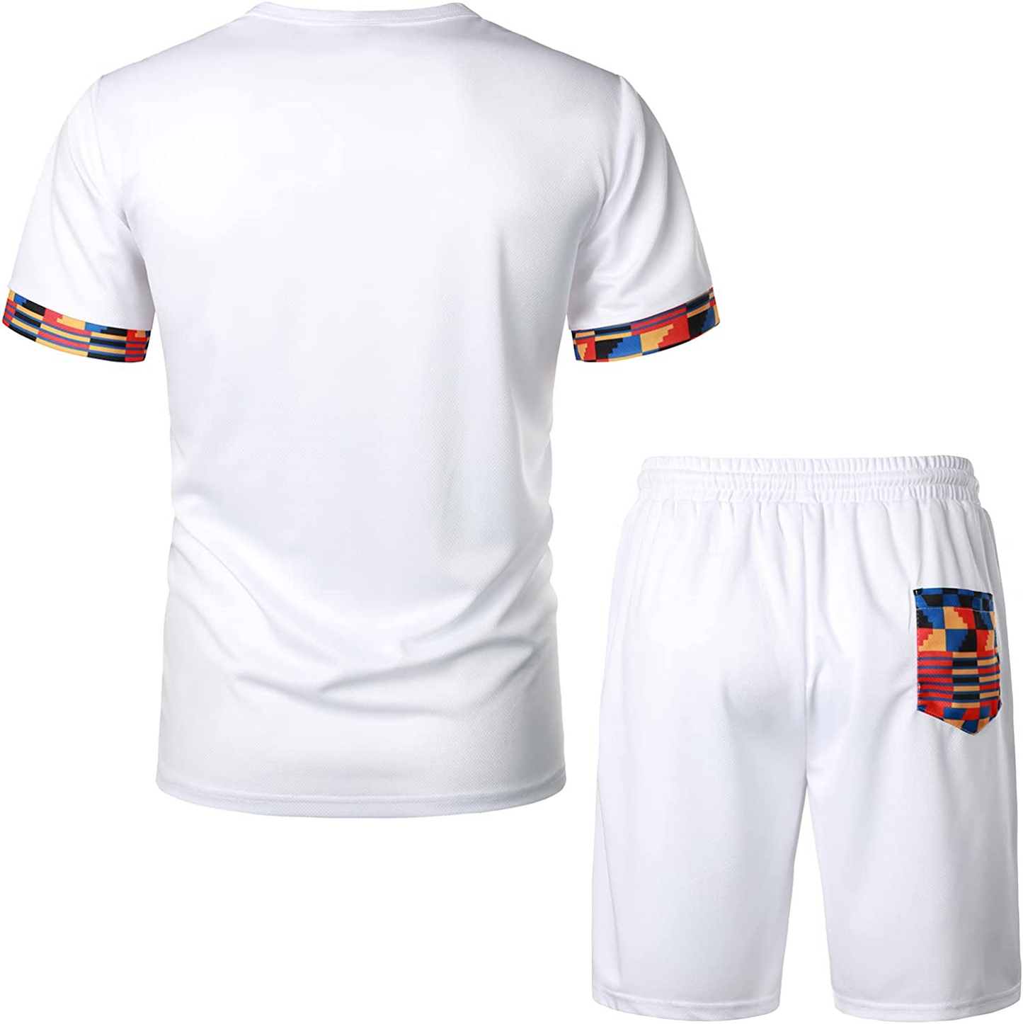 Men's Printed Colorblock T-Shirt and Shorts Set 014