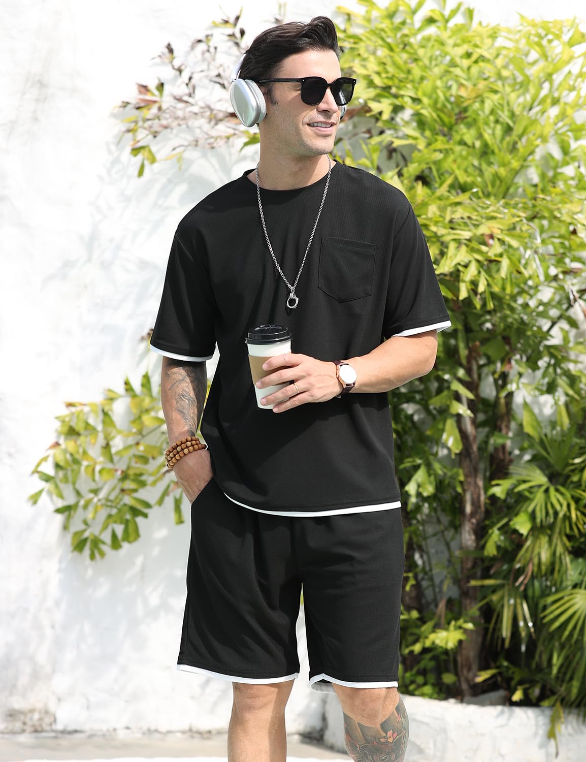 Men's Simple Matching Summer Round Neck Set 194