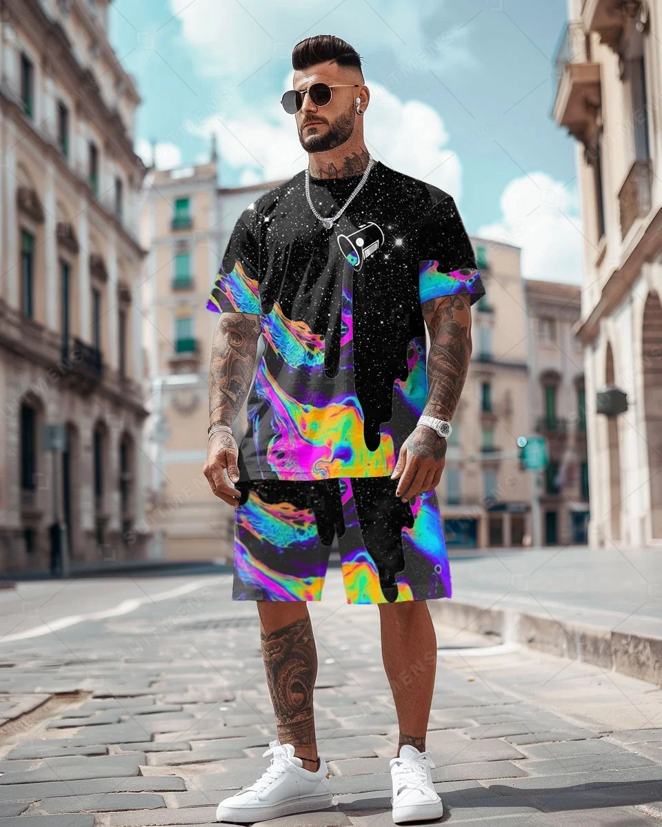 Men's Art Graffiti Casual Shorts Set 456