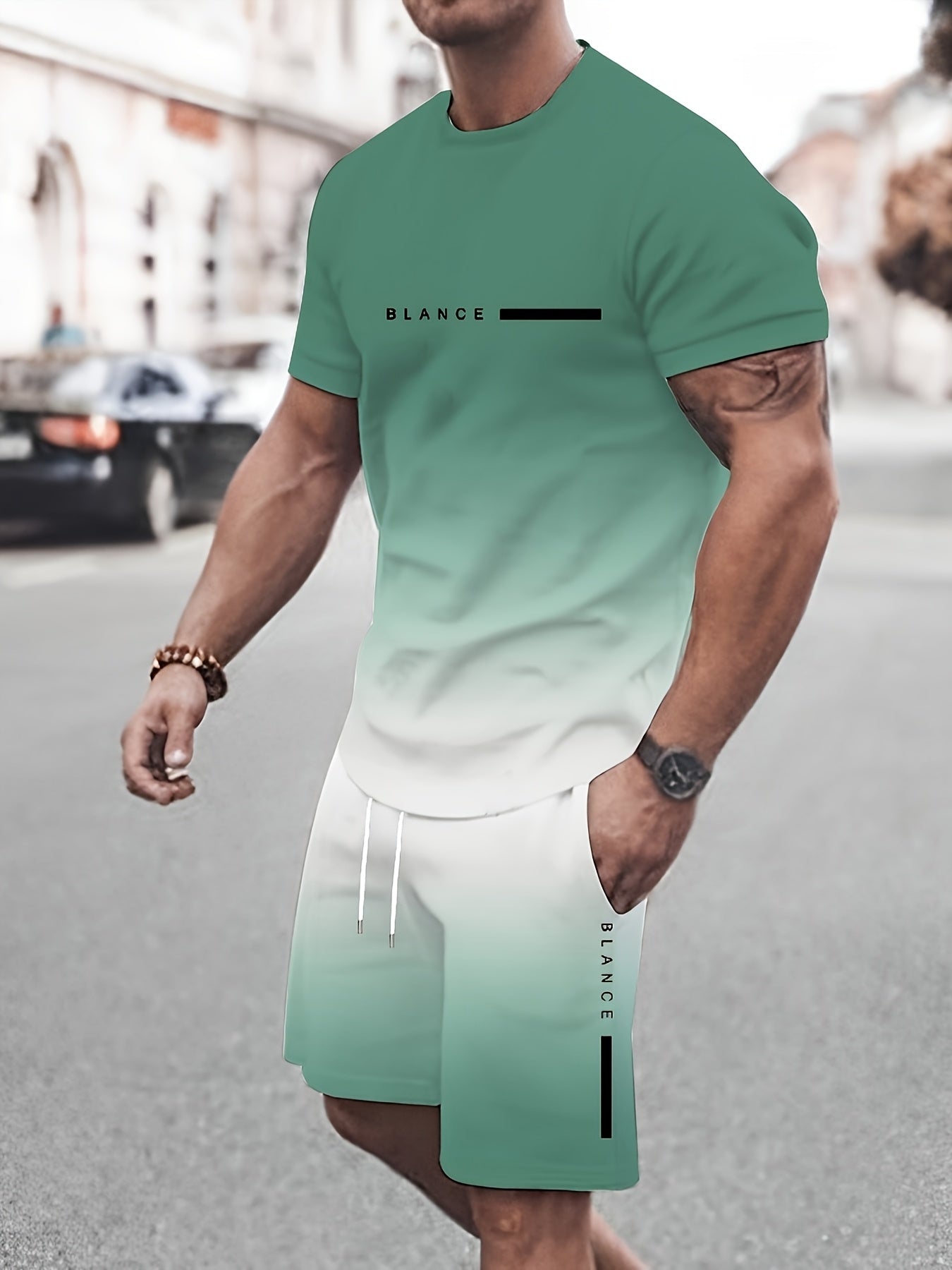 Men's Gradient Summer Round Neck Set 134