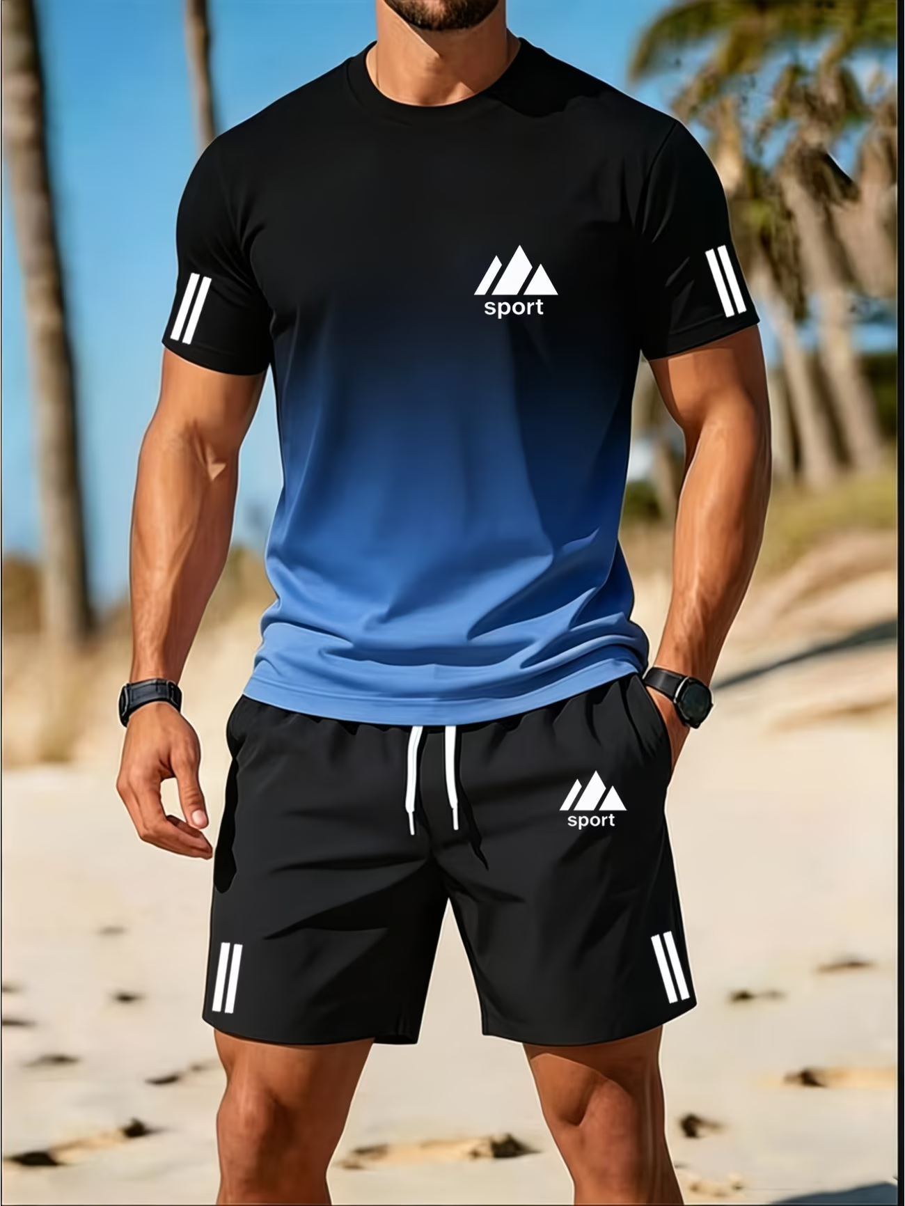⏰ Letzter Tag: 50% Rabatt! 🔥 –Herren Sport-Set mit Farbverlauf-Shirt und Shorts für Sommer
