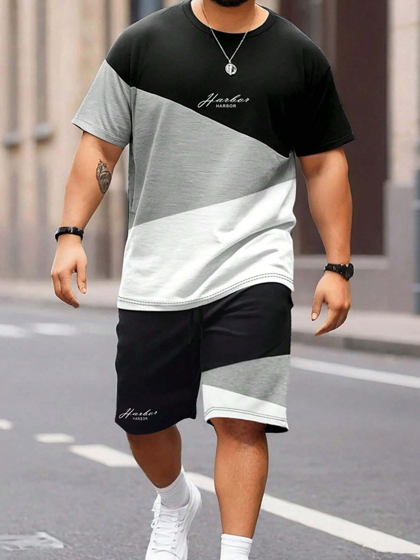 Men's color matching casual shorts Set 401