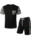 Men's Printed Colorblock T-Shirt and Shorts Set 012