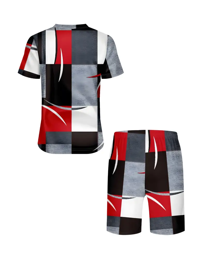 Suitmens Men's casual vacation color block printed shorts Set 572