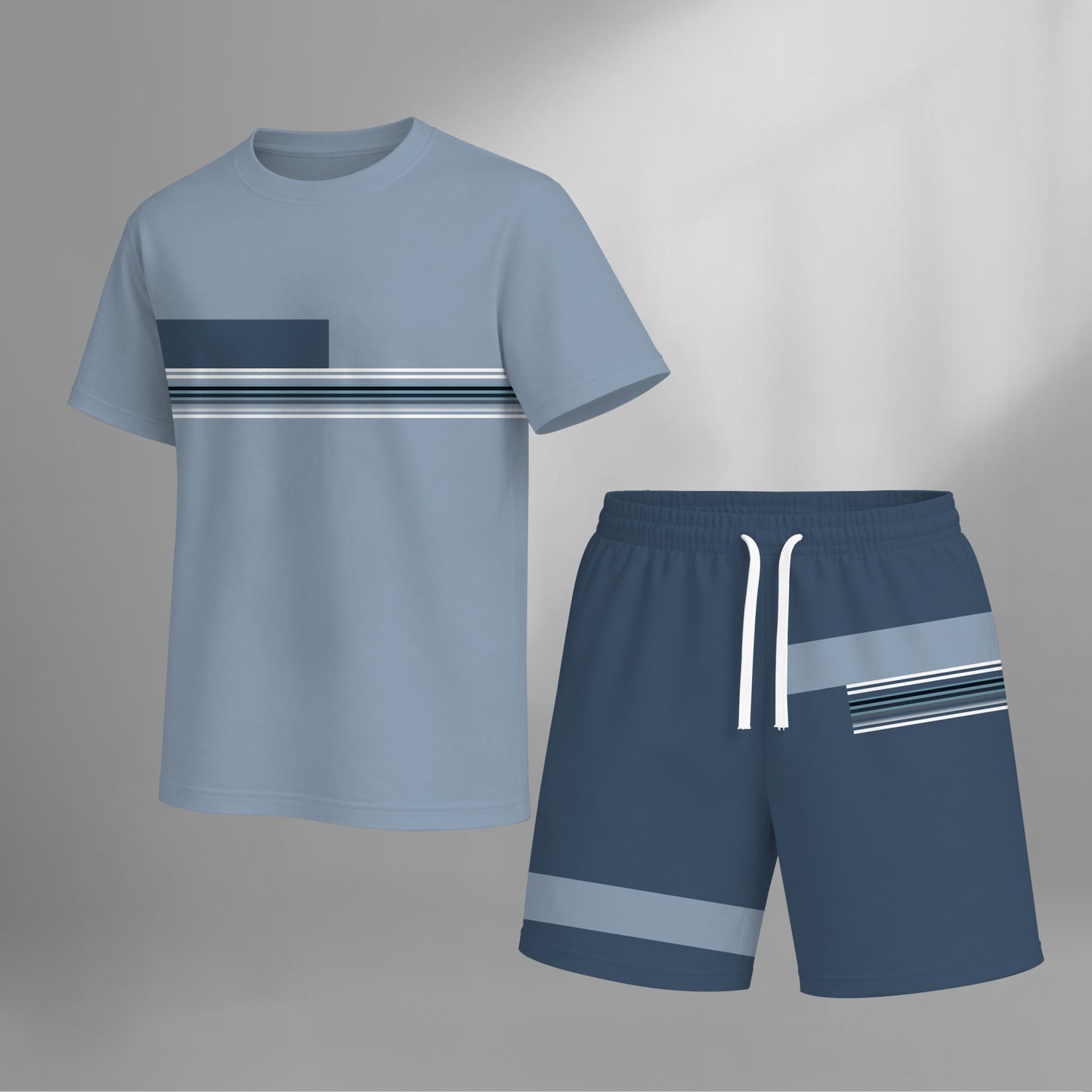 Men’s Casual Short Sleeve T Shirt and Shorts Set, Contrast Stripe Summer 2 Piece Outfit, Soft Breathable Matching Set with Drawstring Shorts for Beach, Outdoor Activities, Travel, Workout, and Everyday Style