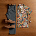 Men's Casual Printed Dark Polo Shirt And Pants Two-Piece Set