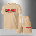 Men's Summer Two-Piece Set: Featuring a short-sleeve T-shirt with a "Milan" letter print paired with drawstring shorts, this lightweight and breathable casual outfit is perfect for the beach, vacations, workouts, travel, running, and everyday wear.