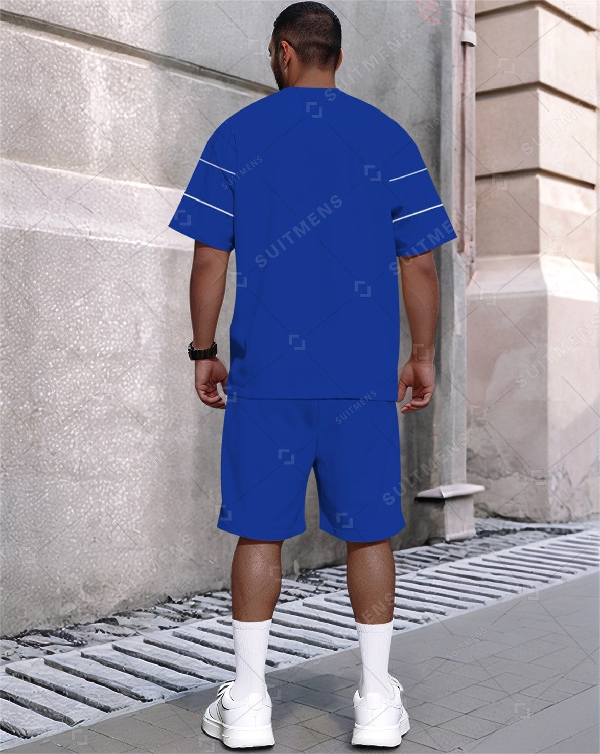 Men's Summer Color Matching Print Round Neck Set 310