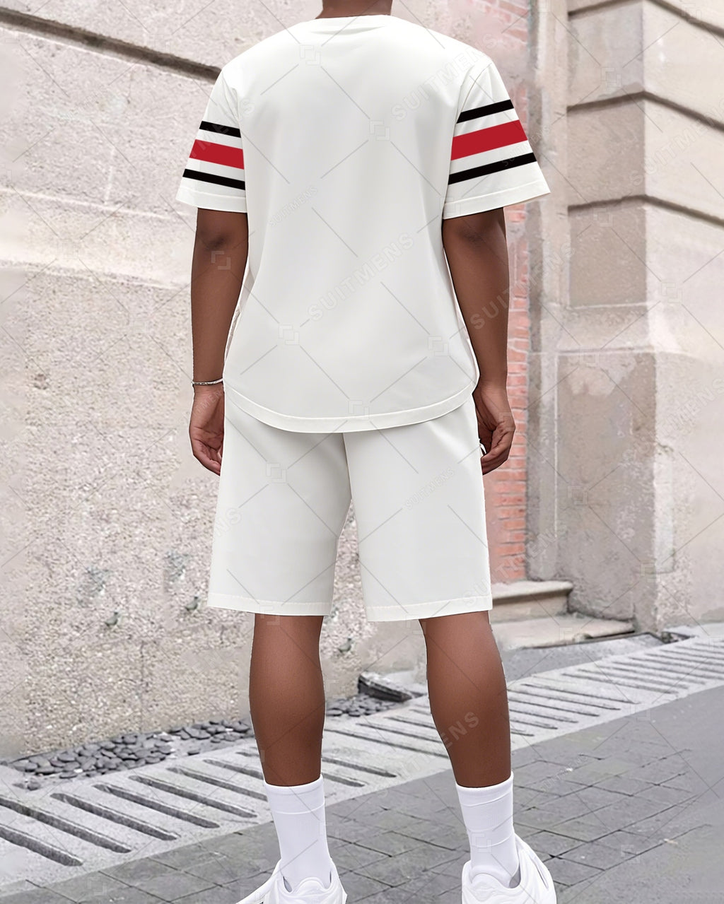 Men's Summer Colorblock Printed Round Neck Suit 039