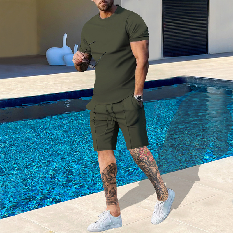 Suitmens Men's Plain Round Neck Short Sleeve Suit 01