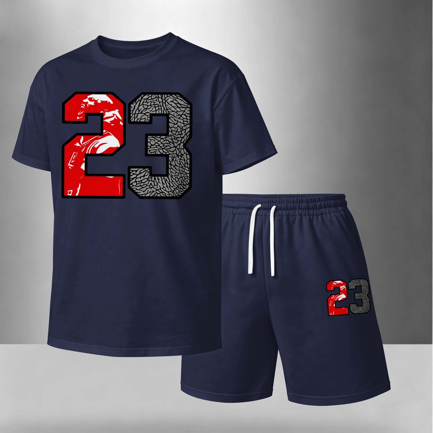 Men’s Summer 2 Piece Set, Basketball 23 Letter Print Short Sleeve T Shirt and Drawstring Shorts Matching Outfit, Lightweight Breathable Casual Set for Travel, Streetwear, Beach, Vacation, and Daily Wear