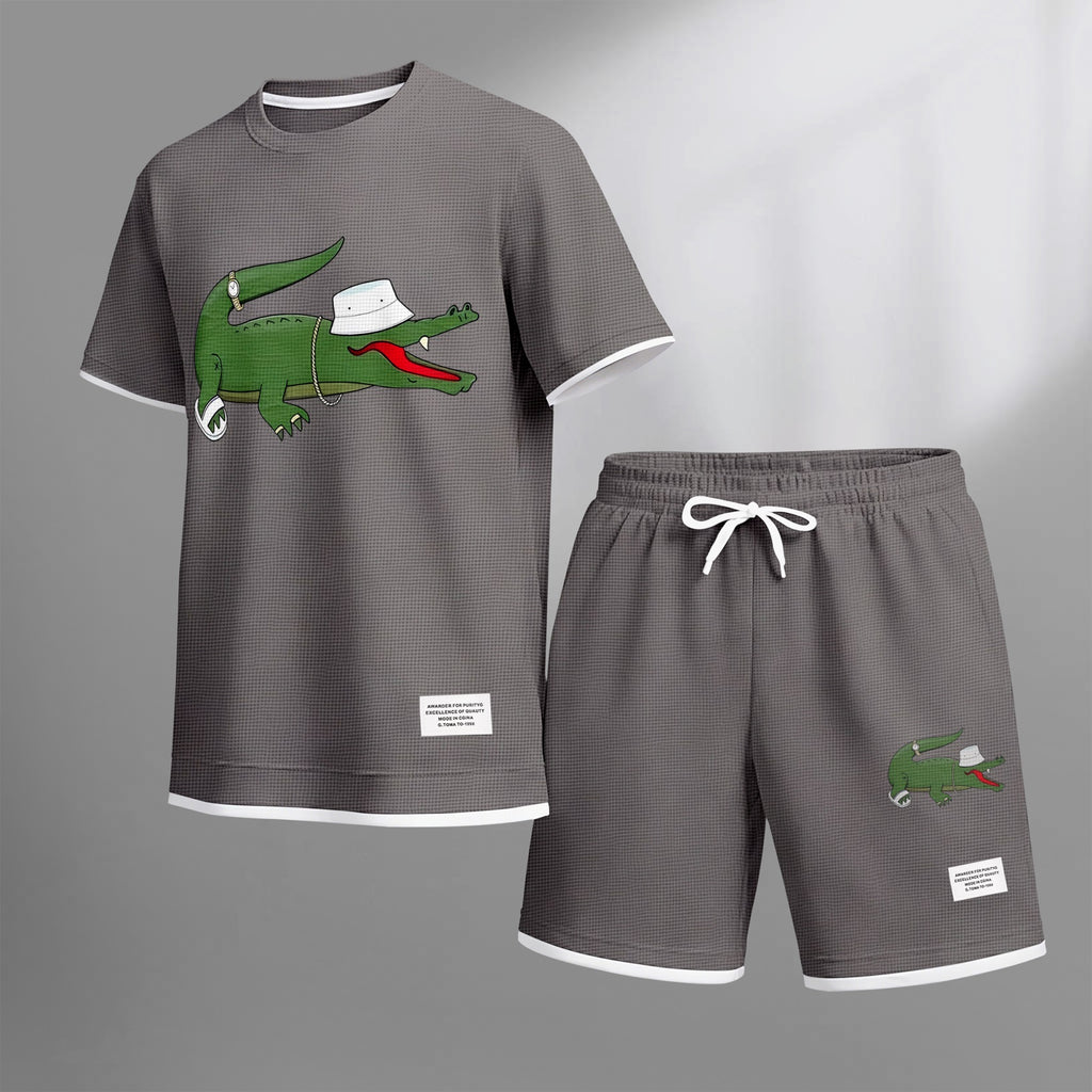 Men's Luxury Waffle-Knit Short-Sleeve Shirt & Shorts Set 15