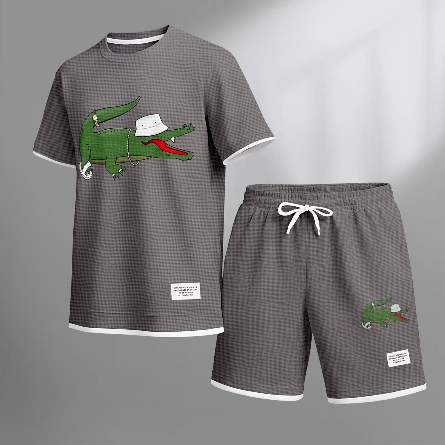 Men's Luxury Waffle-Knit Short-Sleeve Shirt & Shorts Set 15