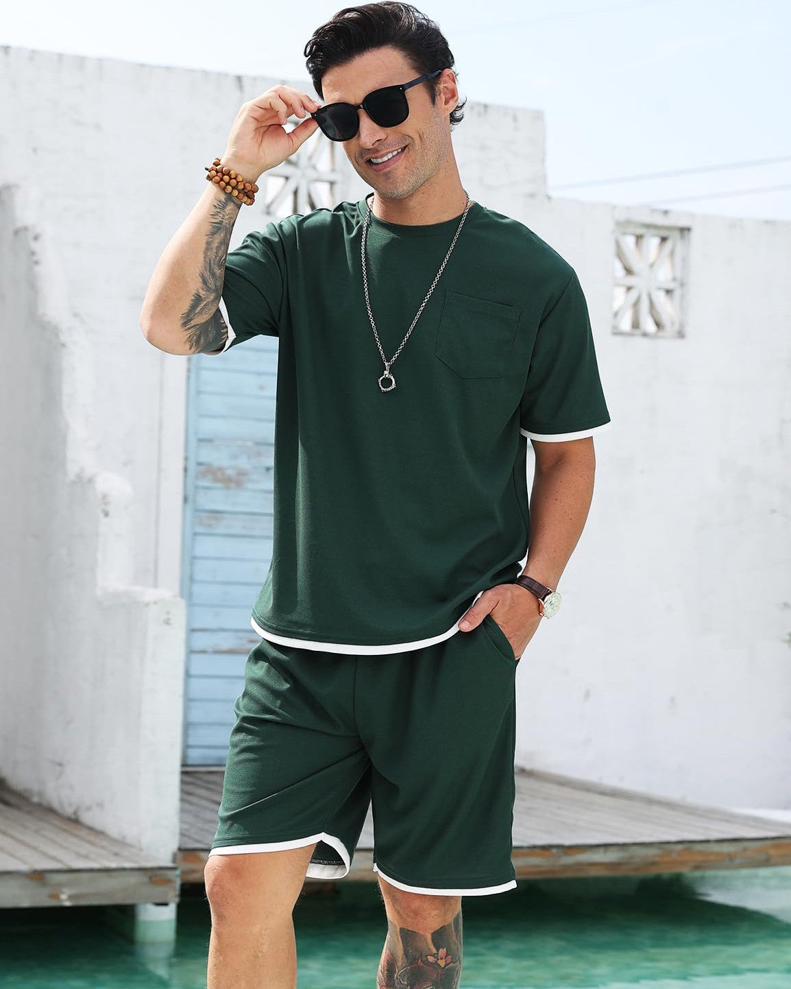 Men's Simple Matching Summer Round Neck Set 194