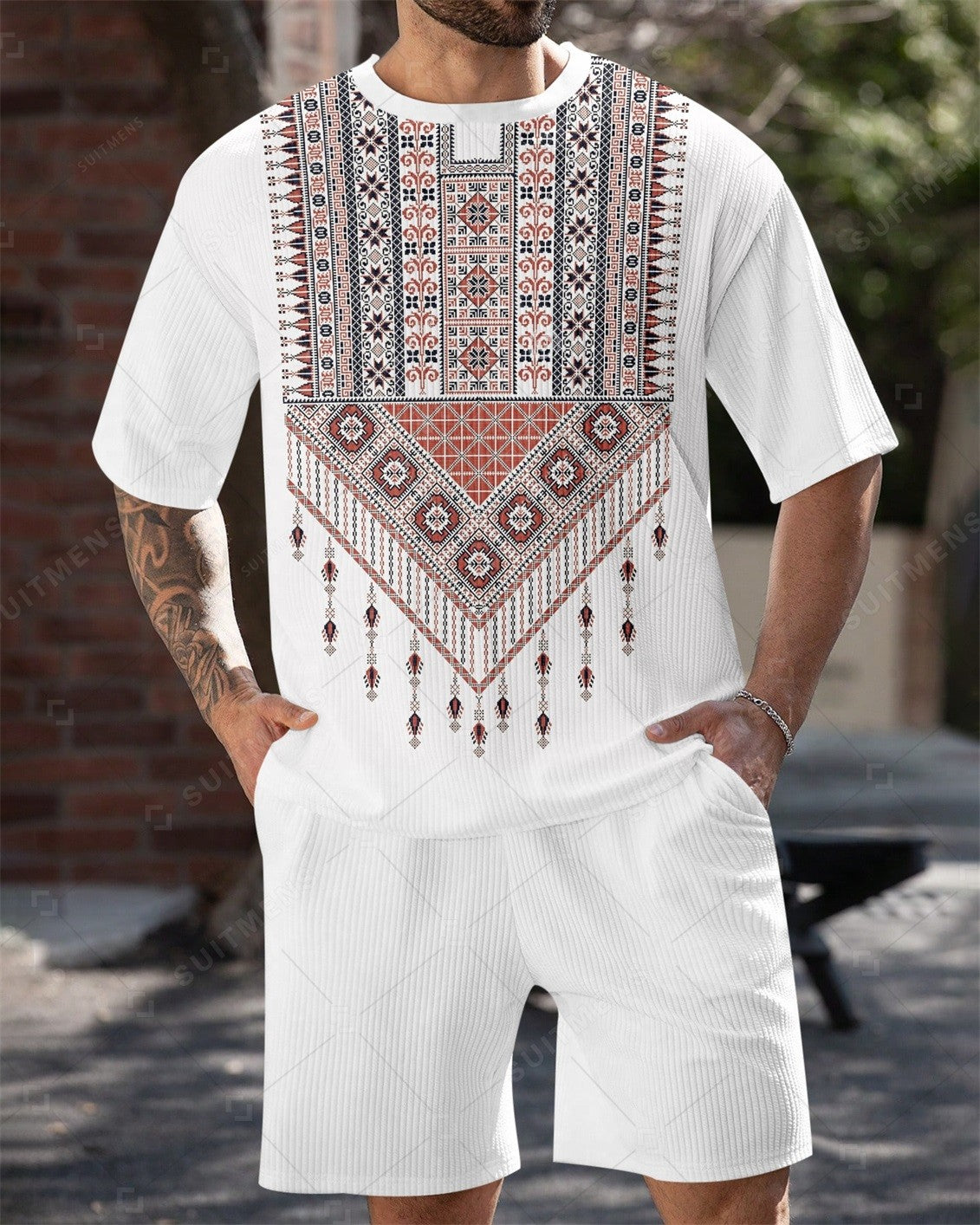 Men's Simple Retro Summer Round Neck Set 190