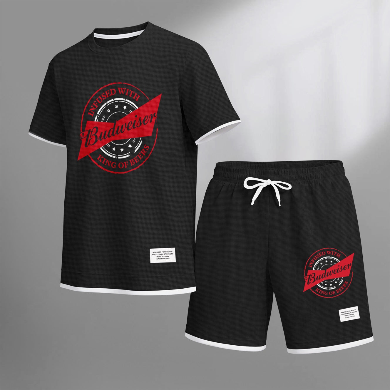 Men's BBQ Life Companion Print Waffle Fabric Short-Sleeved Shirt And Shorts Set