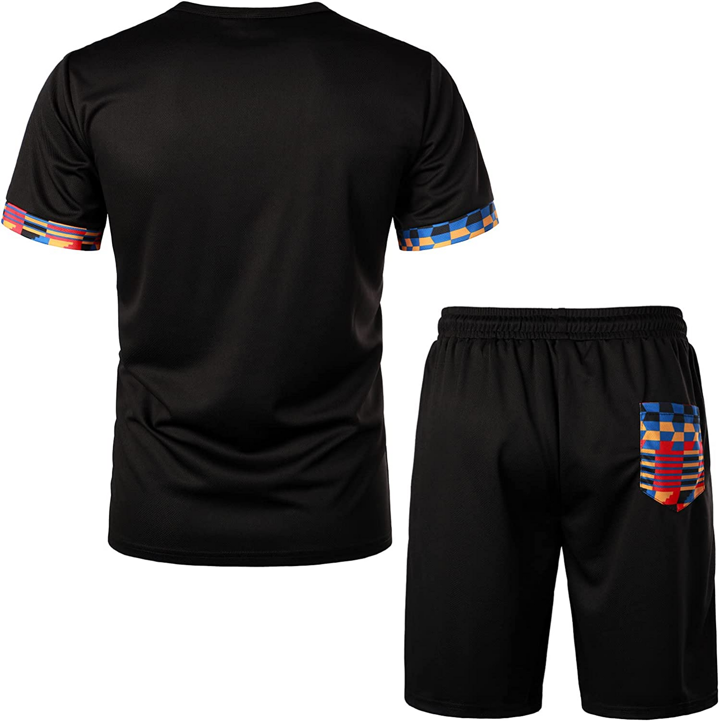Men's Printed Colorblock T-Shirt and Shorts Set 003
