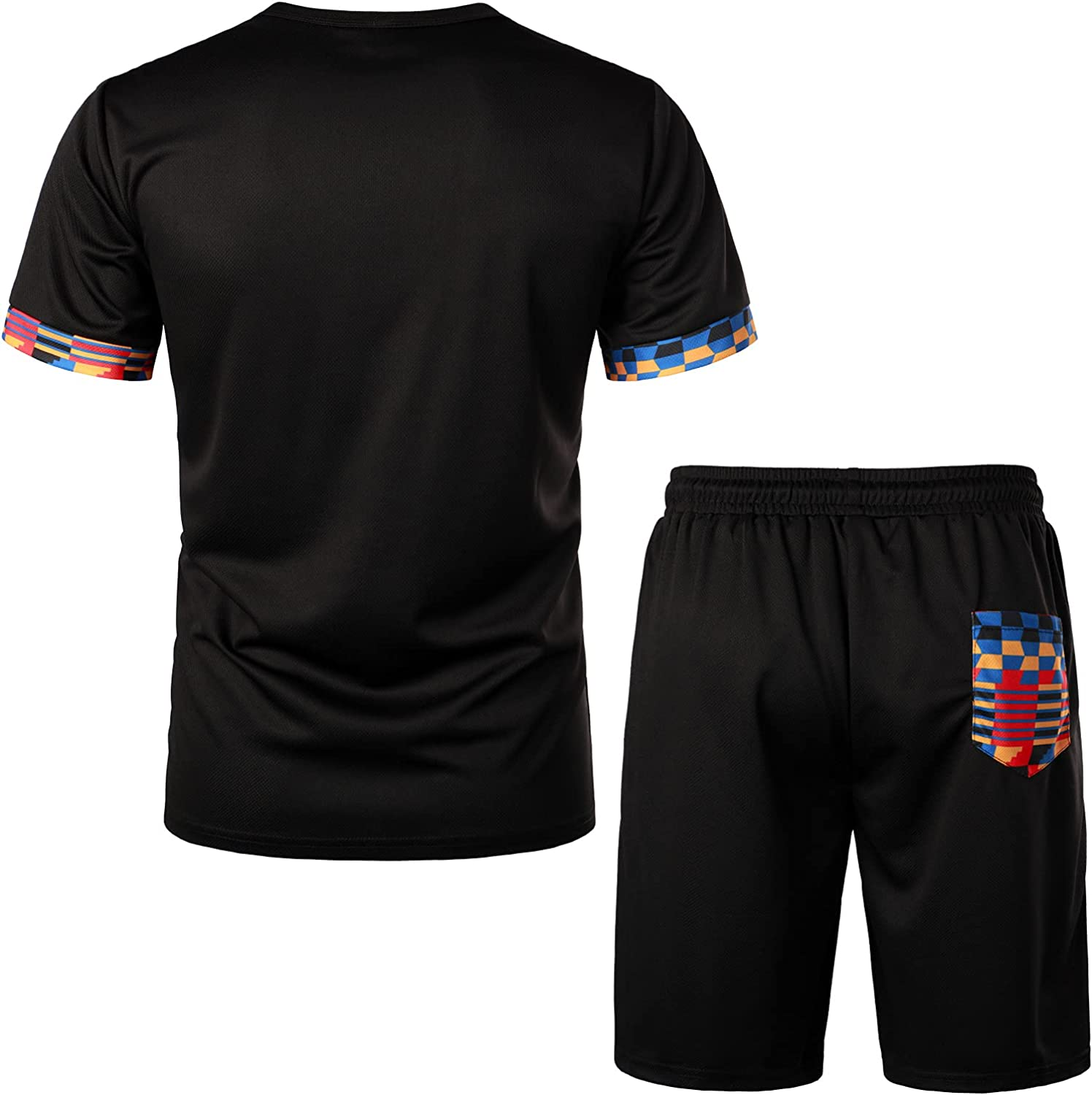 Men's Printed Colorblock T-Shirt and Shorts Set 003