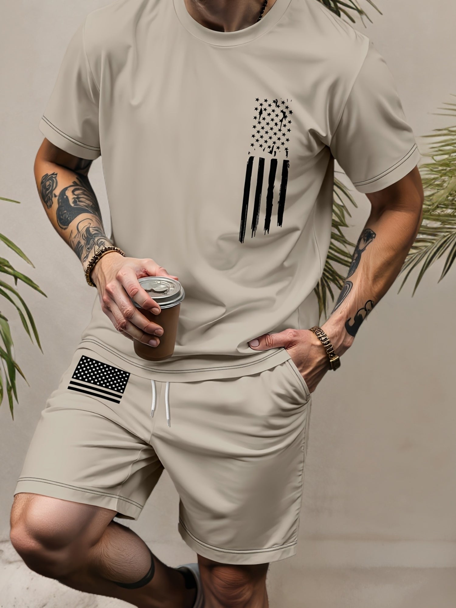 Men's Summer Simple Printed Round Neck Set 950