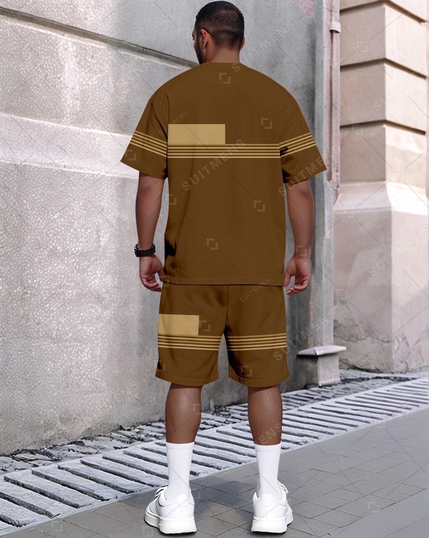 Men's Summer Colorblock Printed Round Neck Set 418