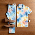 Men's Casual Color Blending Printed Polo Shirt And Pants Two-Piece Set