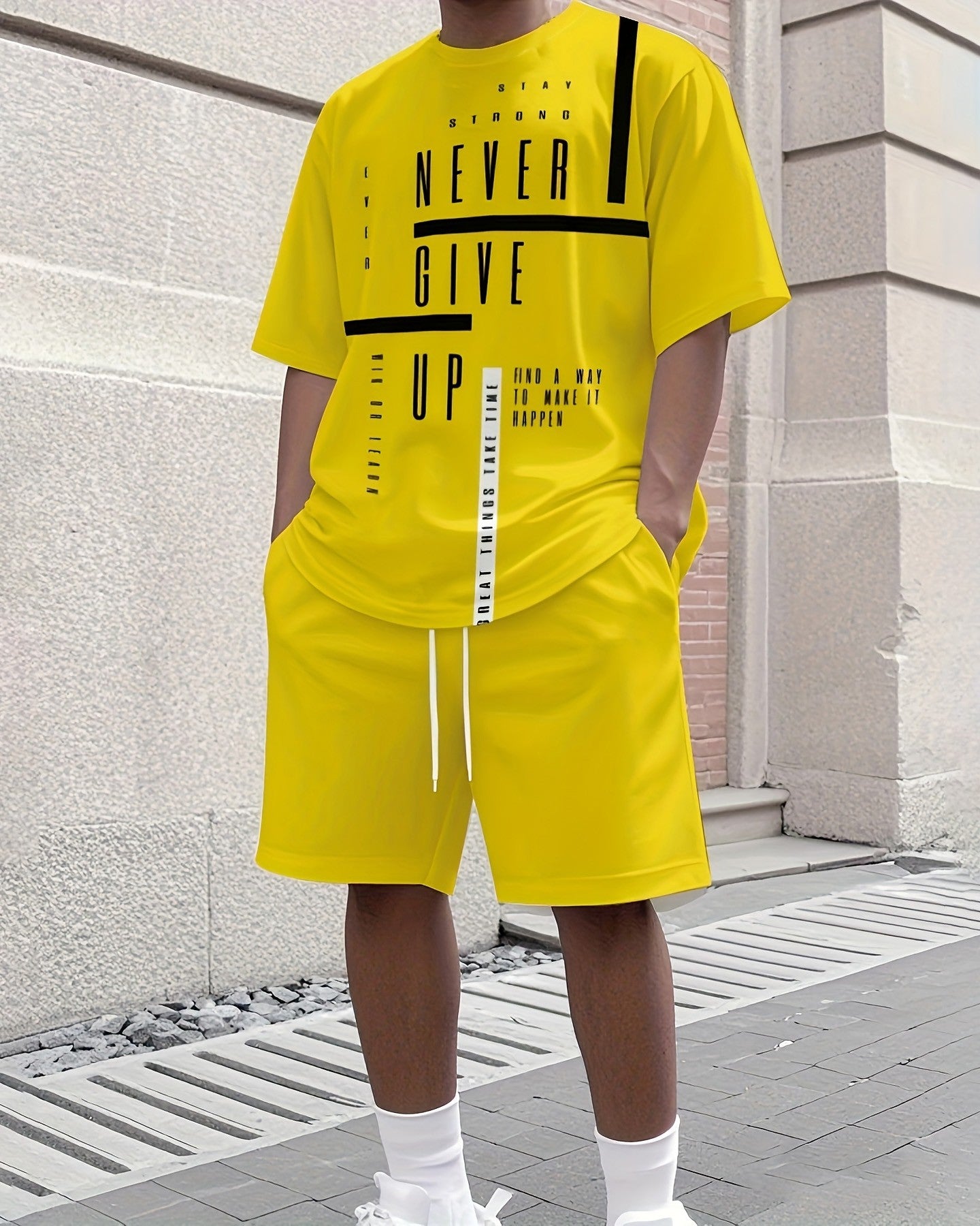 Men's Yellow Summer Round Neck Set 105