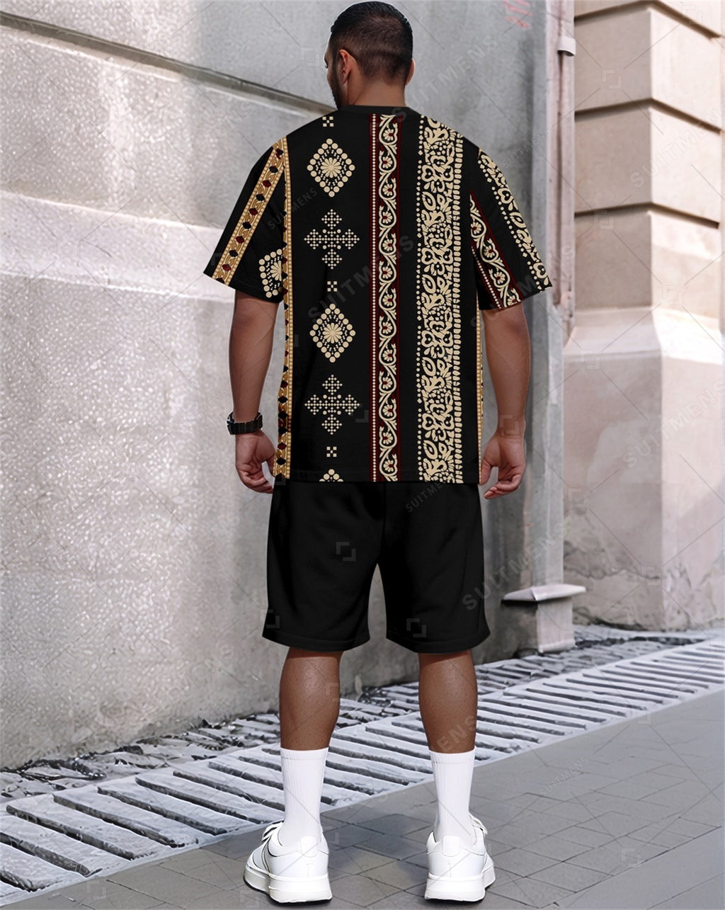 Men's Summer Retro Printed Round Neck Set 817