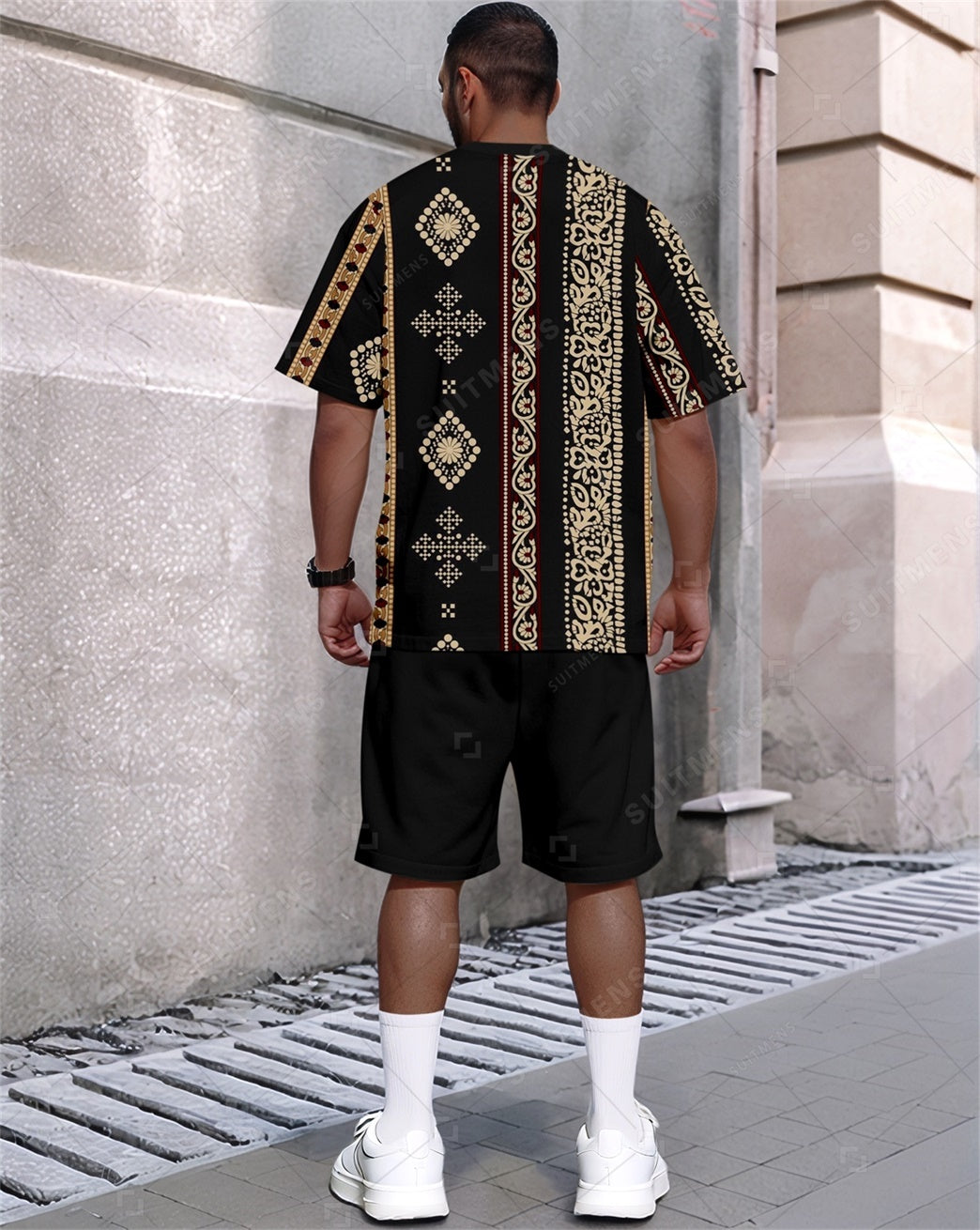 Men's Summer Retro Printed Round Neck Set 817
