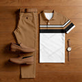 Men's Casual Color Blocking Geometric Printed Short Sleeved Polo Shirt & Trousers Two-Piece Set