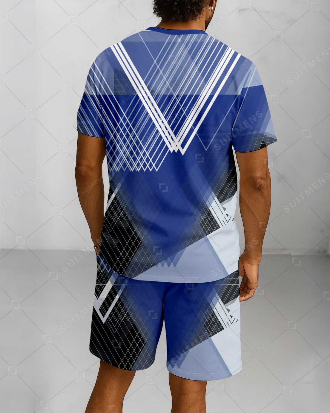 Men's Summer Colorblock Printed Round Neck Suit 071